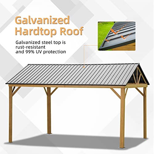 Domi Outdoor Living 12’x14’ Hardtop Gazebo Outdoor Aluminum Gazebo with Galvanized Steel Gable Roof for Lawn and Garden(Wood-Looking)