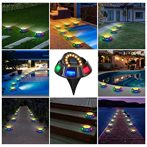 Solar Ground Lights 8 Pack, Solar Garden Lights Outdoor Waterproof, 22 LED Bright Multicolor in-Ground Lights, Solar Disk Landscape Lighting for Pathway Lawn Patio Yard Deck Walkway, Warm Light
