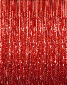 goer 6.4 ft x 9.8 ft metallic tinsel foil fringe curtains,pack of 2 party streamer backdrop for birthday,graduation decorations and new year eve (red)