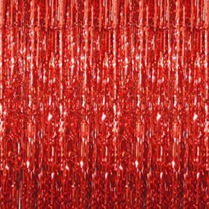 GOER 6.4 ft x 9.8 ft Metallic Tinsel Foil Fringe Curtains,Pack of 2 Party Streamer Backdrop for Birthday,Graduation Decorations and New Year Eve (Red)