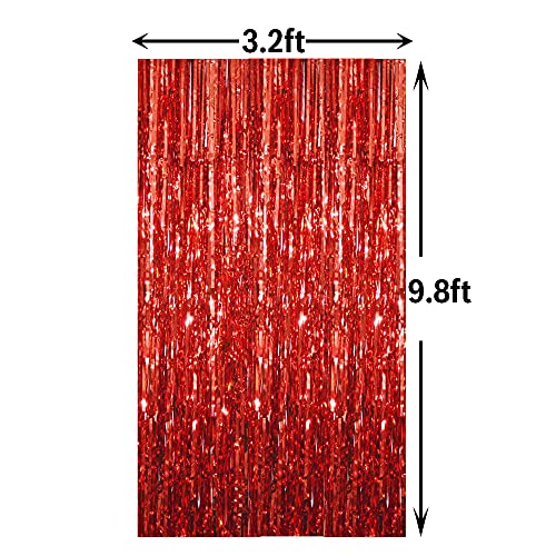 GOER 6.4 ft x 9.8 ft Metallic Tinsel Foil Fringe Curtains,Pack of 2 Party Streamer Backdrop for Birthday,Graduation Decorations and New Year Eve (Red)