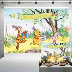 watercolor pooh bear 1st birthday backdrop winnie and friends spring tree background boys girls 2nd birthday decorations kids birthday party banner 7×5 ft 135