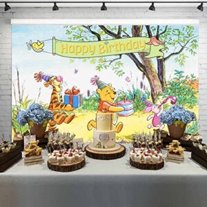 Watercolor Pooh Bear 1st Birthday Backdrop Winnie and Friends Spring Tree Background Boys Girls 2nd Birthday Decorations Kids Birthday Party Banner 7x5 ft 135