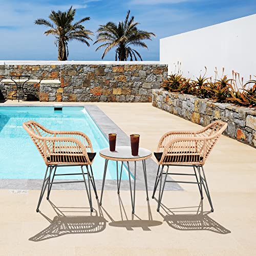 3 Pieces Patio Bistro Set, Patio Conversation Set, Patio Furniture Set, Balcony Furniture, Rattan Chair, Outdoor Rattan Furniture Bistro Set, All Weather Wicker Patio Chairs Set with Table and Cushion