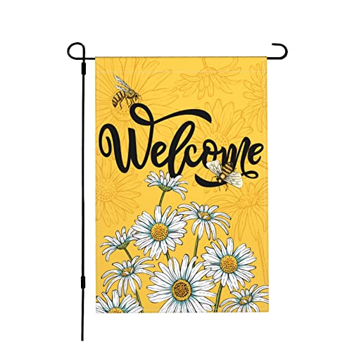 Daisy Yellow Welcome Garden Flag Bee Farmhouse Yard Outdoor Decorative Burlap 12 X 18 Inch Small Vertical Double Sided Seasonal Holiday Decor