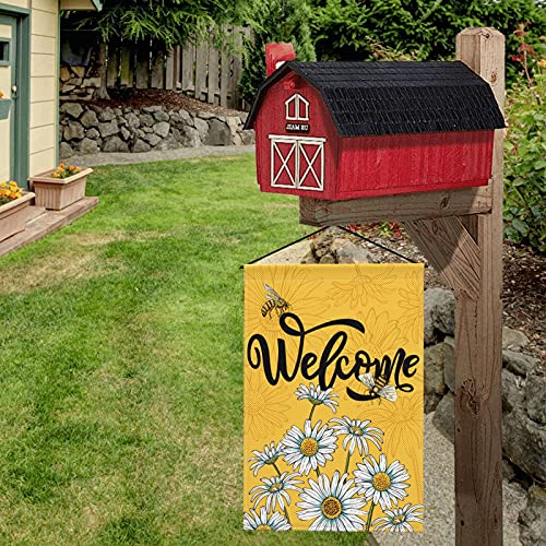 Daisy Yellow Welcome Garden Flag Bee Farmhouse Yard Outdoor Decorative Burlap 12 X 18 Inch Small Vertical Double Sided Seasonal Holiday Decor