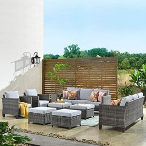 ovios patio furniture set 8 pcs high back sofa outdoor conversation sets all weather wicker rattan sectional sofa set couch and chairs garden backyard porch (grey)