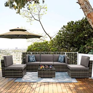 yitahome 6 piece outdoor patio furniture sets, garden conversation wicker sofa set, and patio sectional furniture sofa set with coffee table and cushion for lawn, backyard, and poolside, gray gradient