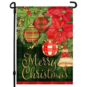 Home4Ever Christmas Garden Flag - Plaid Christmas Flag 12x18 Double Sided - Premium Printed Winter Flags for Outside - Welcome Garden Flag for Front Yard, Porch, Lawn, Door - Suits Standard Flagpoles