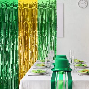 lolstar st. patrick’s day foil fringe curtain st patrick’s day party decorations, 3.3 x 6.6 ft green gold and light green tinsel photo booth prop, streamer backdrop for irish themed decoration