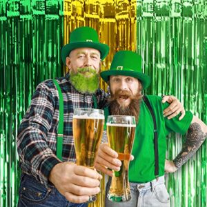 LOLStar St. Patrick's Day Foil Fringe Curtain St Patrick's Day Party Decorations, 3.3 x 6.6 ft Green Gold and Light Green Tinsel Photo Booth Prop, Streamer Backdrop for Irish Themed Decoration