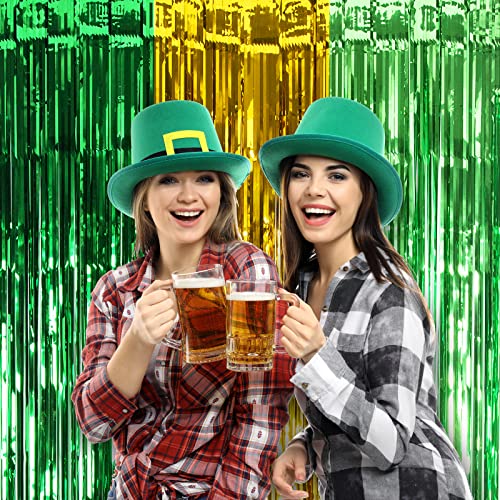 LOLStar St. Patrick's Day Foil Fringe Curtain St Patrick's Day Party Decorations, 3.3 x 6.6 ft Green Gold and Light Green Tinsel Photo Booth Prop, Streamer Backdrop for Irish Themed Decoration