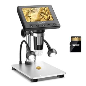 Elikliv EDM4S Coin Microscope for Error Coins, 4.3'' 1000X LCD Digital Microscope with Screen 720P USB Microscope Camera, 10 LED Fill Lights, Metal Stand, PC View, Compatible with Windows/Os