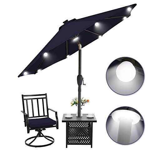 ABCCANOPY 9FT Patio Umbrella Outdoor Solar Umbrella LED Umbrellas with 8LED Bulbs, Tilt and Crank Table Umbrellas for Garden, Deck, Backyard and Pool,12+Colors, (Navy Blue)