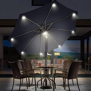 ABCCANOPY 9FT Patio Umbrella Outdoor Solar Umbrella LED Umbrellas with 8LED Bulbs, Tilt and Crank Table Umbrellas for Garden, Deck, Backyard and Pool,12+Colors, (Navy Blue)