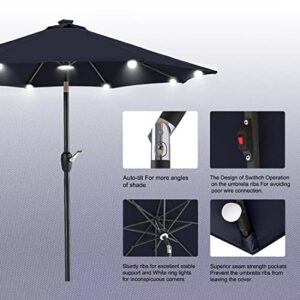 ABCCANOPY 9FT Patio Umbrella Outdoor Solar Umbrella LED Umbrellas with 8LED Bulbs, Tilt and Crank Table Umbrellas for Garden, Deck, Backyard and Pool,12+Colors, (Navy Blue)