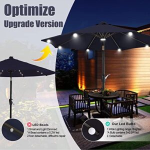 ABCCANOPY 9FT Patio Umbrella Outdoor Solar Umbrella LED Umbrellas with 8LED Bulbs, Tilt and Crank Table Umbrellas for Garden, Deck, Backyard and Pool,12+Colors, (Navy Blue)