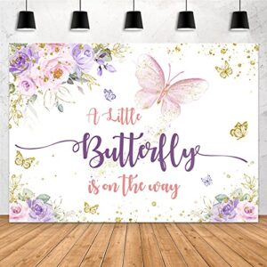 aperturee 7x5ft butterfly baby shower backdrop a little butterfly is on the way photo purple and pink floral gold spots flowers photography background princess girl party decoration banner photo booth