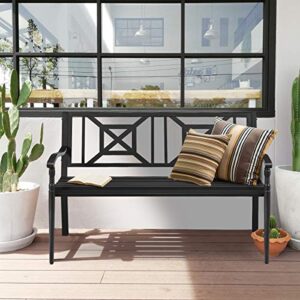 Giantex Patio Garden Bench, Heavy-Duty Park Bench w/Powder Coated Steel Frame, Elegant Loveseat w/Decorative Backrest & Ergonomic Armrest for Outdoor Garden, Backyard, Lawn, Porch, Path (Black)