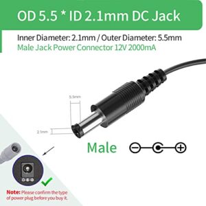 [UL Listed] AC to DC 12V 2A Power Supply Adapter 5.5mm x 2.1mm for CCTV Camera DVR NVR,LED Strip,24 Watt Max,1.2m Cord