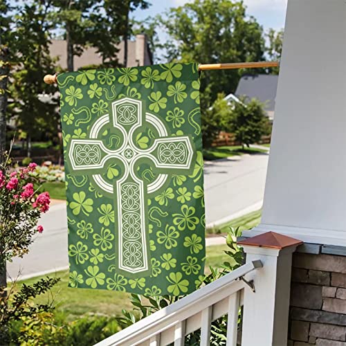 Celtic Cross Happy St. Patrick's Day Garden Flag 12 x 18 Inches Double Sided Banner Funny Yard Flags for Room Rustic Farmland Lawn House Festival Birthday Anniversary