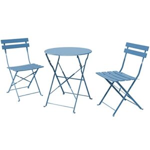 grand patio premium steel patio bistro set, folding outdoor patio furniture sets, 3 piece patio set of foldable patio table and chairs, blue