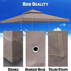 YardGrow 10'x10' Gazebo Canopy Replacement Top, Double Tiered Outdoor Canopy Cover Patio Pavilion Garden (Taupe)