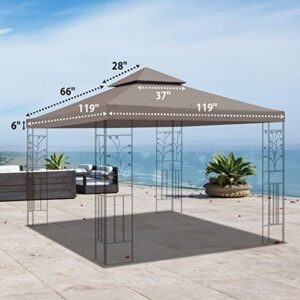 YardGrow 10'x10' Gazebo Canopy Replacement Top, Double Tiered Outdoor Canopy Cover Patio Pavilion Garden (Taupe)