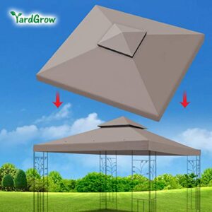 YardGrow 10'x10' Gazebo Canopy Replacement Top, Double Tiered Outdoor Canopy Cover Patio Pavilion Garden (Taupe)