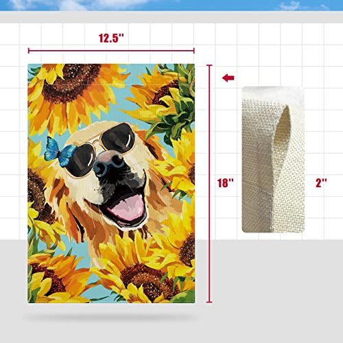 CMEGKE Sunflower Golden Retriever Garden Flag, Sunflower Garden Flag, Summer Dog Yard Flag Vertical Double Sided Burlap Party Holiday Yard Home Farmhouse Outside Decor 12.5 x 18 In