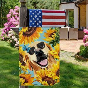 CMEGKE Sunflower Golden Retriever Garden Flag, Sunflower Garden Flag, Summer Dog Yard Flag Vertical Double Sided Burlap Party Holiday Yard Home Farmhouse Outside Decor 12.5 x 18 In