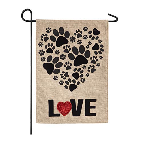 Evergreen Pet Lovers Paw Prints Heart Burlap Flag | 18 x 12.5 inches |Indoor Outdoor Weather Resistant | Double Sided | Valentine's Day or Pet Appreciation for Home House Garden Décor