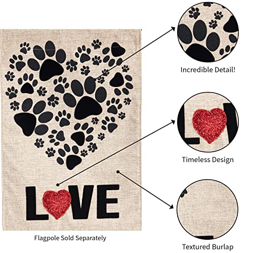 Evergreen Pet Lovers Paw Prints Heart Burlap Flag | 18 x 12.5 inches |Indoor Outdoor Weather Resistant | Double Sided | Valentine's Day or Pet Appreciation for Home House Garden Décor