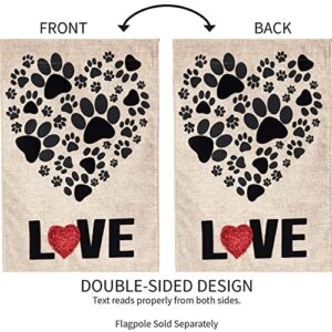 Evergreen Pet Lovers Paw Prints Heart Burlap Flag | 18 x 12.5 inches |Indoor Outdoor Weather Resistant | Double Sided | Valentine's Day or Pet Appreciation for Home House Garden Décor