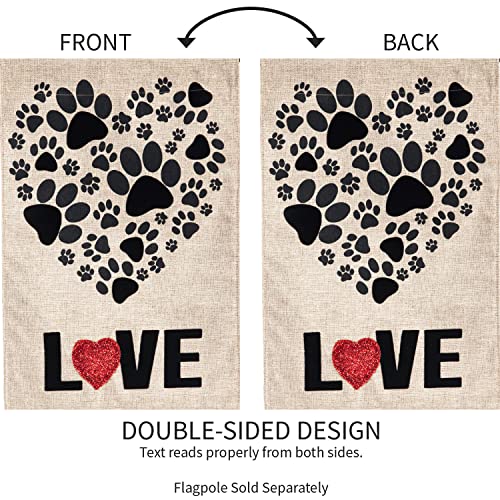 Evergreen Pet Lovers Paw Prints Heart Burlap Flag | 18 x 12.5 inches |Indoor Outdoor Weather Resistant | Double Sided | Valentine's Day or Pet Appreciation for Home House Garden Décor