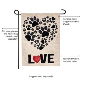 Evergreen Pet Lovers Paw Prints Heart Burlap Flag | 18 x 12.5 inches |Indoor Outdoor Weather Resistant | Double Sided | Valentine's Day or Pet Appreciation for Home House Garden Décor