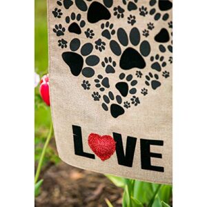 Evergreen Pet Lovers Paw Prints Heart Burlap Flag | 18 x 12.5 inches |Indoor Outdoor Weather Resistant | Double Sided | Valentine's Day or Pet Appreciation for Home House Garden Décor