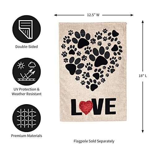 Evergreen Pet Lovers Paw Prints Heart Burlap Flag | 18 x 12.5 inches |Indoor Outdoor Weather Resistant | Double Sided | Valentine's Day or Pet Appreciation for Home House Garden Décor