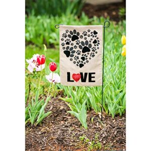 Evergreen Pet Lovers Paw Prints Heart Burlap Flag | 18 x 12.5 inches |Indoor Outdoor Weather Resistant | Double Sided | Valentine's Day or Pet Appreciation for Home House Garden Décor