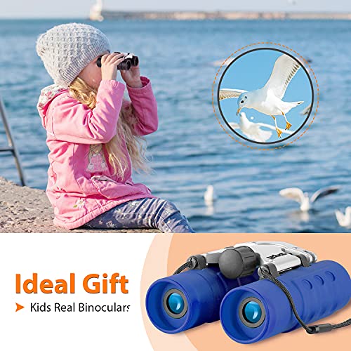 Obuby Real Binoculars for Kids Gifts for 3-12 Years Boys Girls 8x21 High-Resolution Optics Mini Compact Binocular Toys Shockproof Folding Small Telescope for Bird Watching,Travel, Camping, Blue