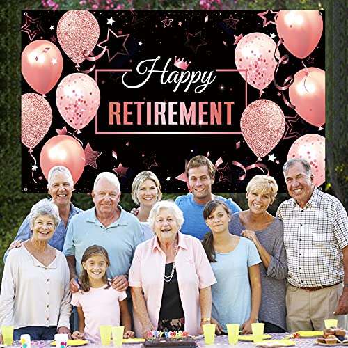 Happy Retirement Party Decorations, Extra Large Fabric Happy Retirement Sign Banner Photo Booth Backdrop Background with Rope for Retirement Party Favor (Black and Rose Pink,72.8 x 43.3 inch)