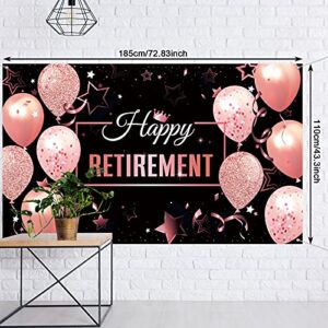 Happy Retirement Party Decorations, Extra Large Fabric Happy Retirement Sign Banner Photo Booth Backdrop Background with Rope for Retirement Party Favor (Black and Rose Pink,72.8 x 43.3 inch)