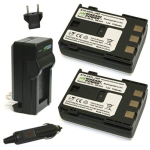 Wasabi Power Battery (2-Pack) and Charger for Canon NB-2L, NB-2LH, BP-2L5, BP-2LH and Canon DC301, DC310, DC320, DC330, DC410, DC420, Elura 40, 50, 60, 65, 70, 80, 85, 90, EOS 350D, 400D, Digital Rebel XT, XTi, FV500, FVM20, FVM30, FVM100, FVM200, HG10, H