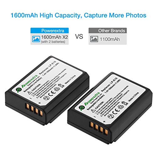 Powerextra 2 Pack LP-E10 Battery and Charger Compatible with Canon Rebel T3 T5 T6 T7 Kiss X50 Kiss X70 1100D 1200D1300D 2000D 1500D Digital Cameras