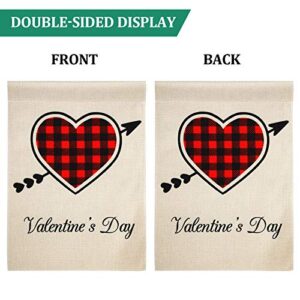 2 Pieces 12 x 18 Inch Holiday Garden Flags, Valentine's Day Garden Flag Buffalo Plaid Heart Garden Flag and St. Patrick's Day Shamrock Garden Flag for Valentine's Day Holiday Party Decoration