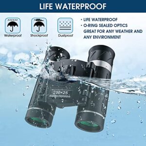 200x25 Compact Binoculars for Adults and Kids, High Powered Mini Pocket Binoculars, Waterproof Small Binoculars for Bird Watching, Hunting, Traveling, Sightseeing, Concert, Theater, Opera