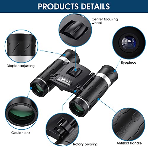 200x25 Compact Binoculars for Adults and Kids, High Powered Mini Pocket Binoculars, Waterproof Small Binoculars for Bird Watching, Hunting, Traveling, Sightseeing, Concert, Theater, Opera