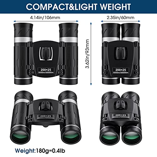 200x25 Compact Binoculars for Adults and Kids, High Powered Mini Pocket Binoculars, Waterproof Small Binoculars for Bird Watching, Hunting, Traveling, Sightseeing, Concert, Theater, Opera