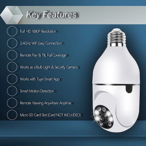 Qilmy Pan Tilt Security Light Camera, Full HD 1080P Wireless Wi-Fi IP Camera, Home Surveillance CCTV Cameras with Motion Detection/Siren Alarm/Night Vision/Remote Viewing