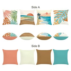 Bonhause Modern Tropical Hawaii Pillow Covers 18x18 Inch Set of 4 Outdoor Palm Leaves Decorative Pillows Case Soft Velvet Tropical Decoration for Patio Garden Bed Home Decor